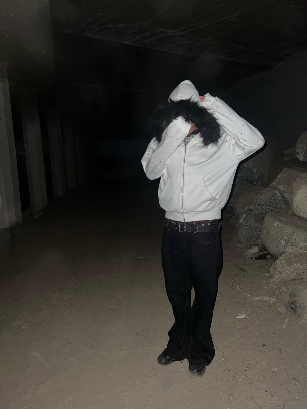 White Fur Rhinestone Hoodie