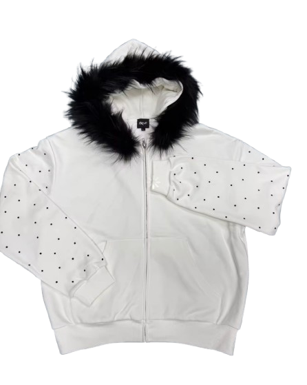 White Fur Rhinestone Hoodie